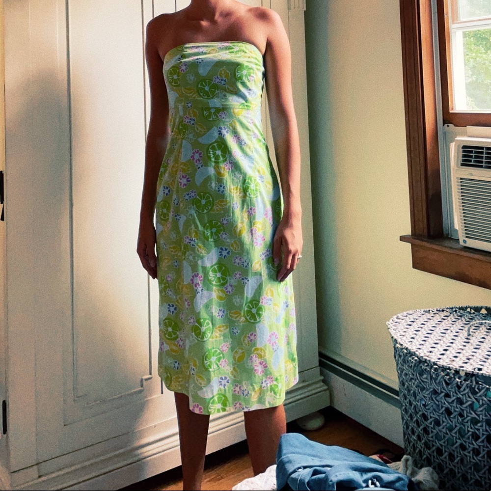 Lilly Pulitzer Sabrina Dress in Guava Green Lime Twist